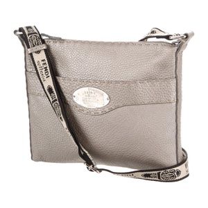 FENDI Selleria CrossBody Bag leather Silver Canvas